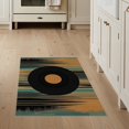 thumbnail image 1 of ODIKA 3'x5' Washable Accent Rug Pet Friendly, Non-Shedding Mat Record Retro Turntable Sound Wave Stripe Music Note Concentric Vinyl Flowing for Bedside, Nursery Room, 1 of 7