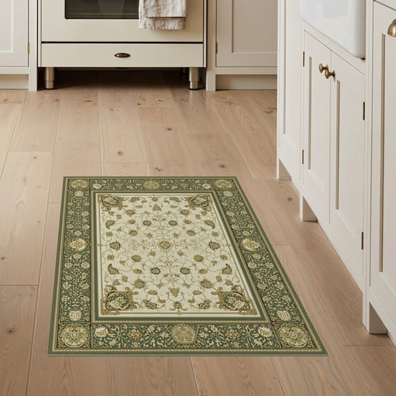 ODIKA 3'x5' Washable Accent Rug Pet Friendly, Non-Shedding Mat Vintage Currency Motif Funky Note Bold Border Collage Engraved for Bedside, Nursery Room