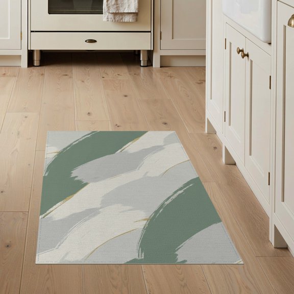 ODIKA 3'x5' Washable Accent Rug That Sage Over Ivory Overlapping Shapes Fluid Contemporary Carpeta for Bedside, Nursery Room, Pet Friendly & Non-Shedding