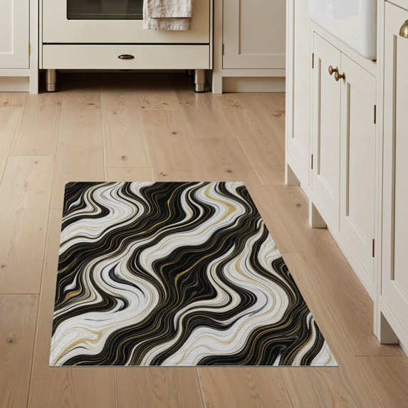 ODIKA 3'x5' Washable Accent Rug Veined Flow Streaks Symmetrical Motif Vein Border Abstract Swirl Refined for Bedside, Nursery Room, Pet Friendly & Non-Shedding