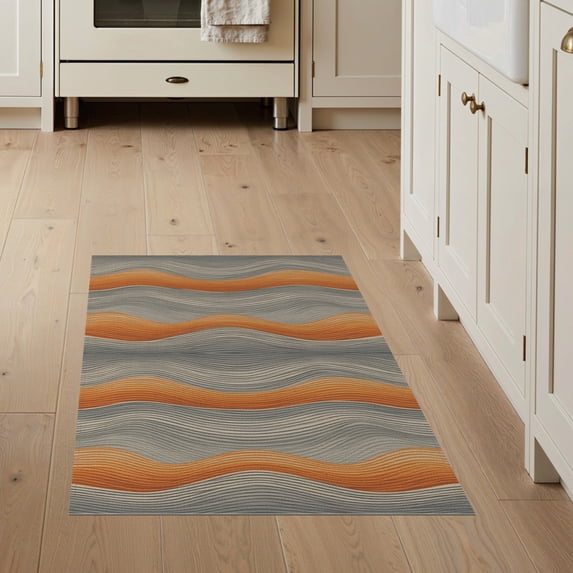 ODIKA 3'x5' Washable Accent Rug Wavy Terrain Bands Map Elevation Lines Flowing Topographic Abstract Refined for Bedside, Nursery Room, Pet Friendly & Non-Shedding