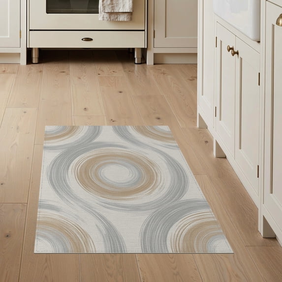 ODIKA 3'x5' Washable Area Rug Bathroom Ash Flowing Brushstroke Composition Entryway Bedrooms for Hallway, Laundry Room, Non-Slip, Flatweave, Easy Care
