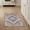 thumbnail image 1 of ODIKA 3'x5' Washable Area Rug Blue Boho Southwestern Blush Denim Medallion Zigzag Diamond Rustic Border for Hallway, Laundry Room, Non-Slip, Flatweave, Easy Care, 1 of 7