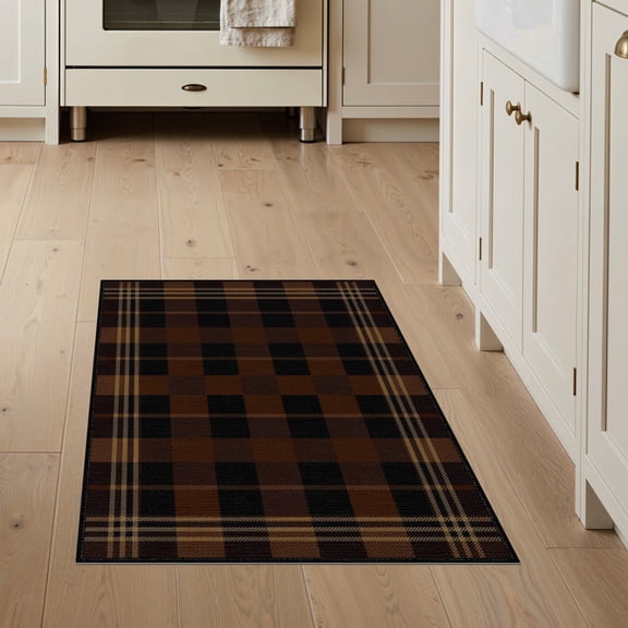 ODIKA 3'x5' Washable Area Rug Buffalo Plaid Striped With Bordered Tartan Country Check Design for Hallway, Laundry Room, Non-Slip, Flatweave, Easy Care
