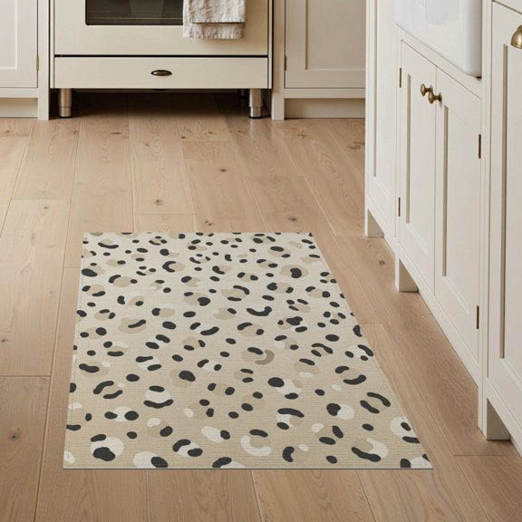 ODIKA 3'x5' Washable Area Rug Inspired Cow Spotted Abstract Motif Mottled Patches Border Pick Flowing Dynamic for Hallway, Laundry Room, Non-Slip, Flatweave, Easy Care
