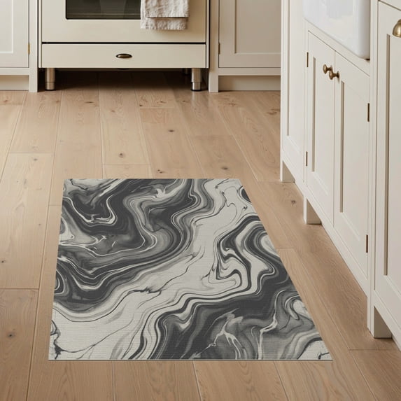 ODIKA 3'x5' Washable Area Rug Non-Slip, Flatweave, Easy Care Abstract Symmetrical Tan Mottled Crisp Definition Farmhouse Beige for Hallway, Laundry Room