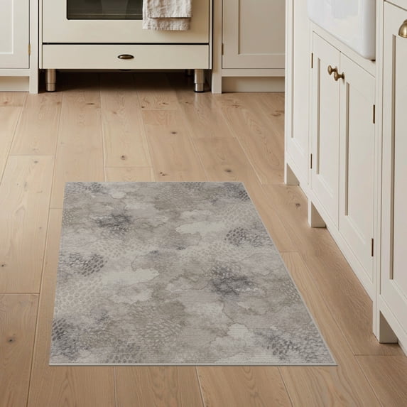 ODIKA 3'x5' Washable Area Rug Non-Slip, Flatweave, Easy Care Abstract Way Faded Gradient Smudged Motif Decorative Lightweight for Hallway, Laundry Room