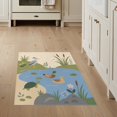 thumbnail image 1 of ODIKA 3'x5' Washable Area Rug Non-Slip, Flatweave, Easy Care Blue Pastel Serene Nature-Inspired Design Featuring Waterfowl and Flora in a Calm for Hallway, Laundry Room, 1 of 7