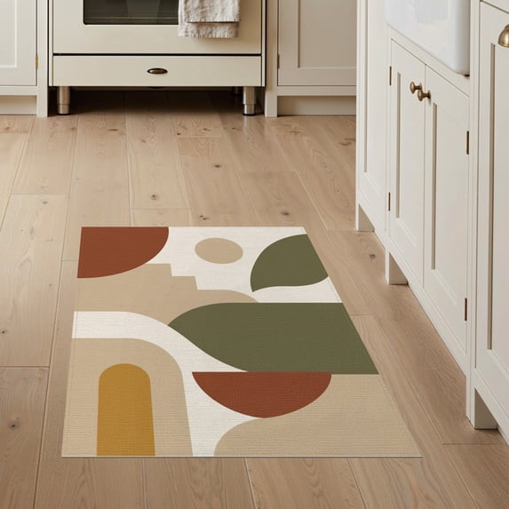 ODIKA 3'x5' Washable Area Rug Non-Slip, Flatweave, Easy Care Earthy Geometric Abstract Design Modern Shapes with Bold Minimalist Style for Hallway, Laundry Room