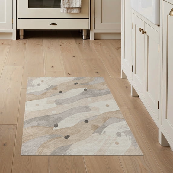 ODIKA 3'x5' Washable Area Rug Non-Slip, Flatweave, Easy Care Extra Large Flowing Asymmetrical Tonal Gradient Minimalist Neutral for Hallway, Laundry Room
