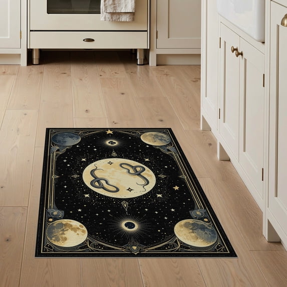 ODIKA 3'x5' Washable Area Rug Non-Slip, Flatweave, Easy Care Gothic Whimsy Snake Whimsical Witchy Tattoo Bathroom Goth Door for Hallway, Laundry Room