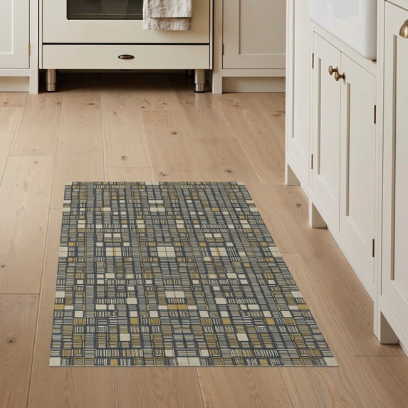 ODIKA 3'x5' Washable Area Rug Non-Slip, Flatweave, Easy Care Patchwork Squares With Abstract Spotted Accents Cowhide Geometric Refined for Hallway, Laundry Room