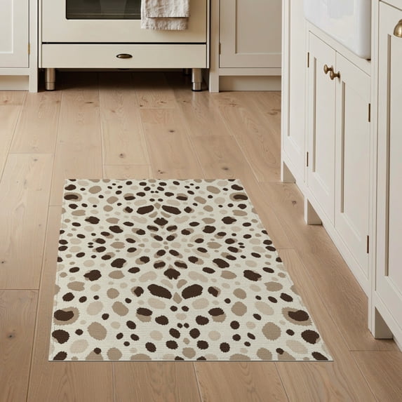 ODIKA 3'x5' Washable Area Rug Non-Slip, Flatweave, Easy Care Spotted Abstract Motif Tonal Frame Inspired Patchwork Bordered Cow Flowing for Hallway, Laundry Room
