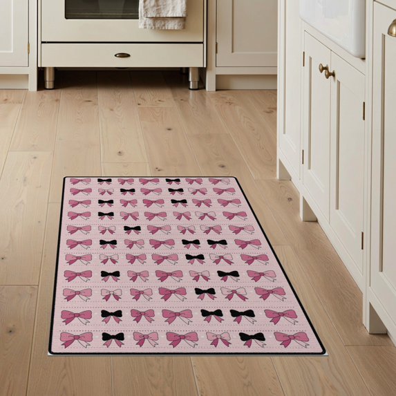 ODIKA 3'x5' Washable Area Rug Non-Slip, Flatweave, Easy Care Themed Scattered Ribbon Motifs Shaped Polka Dot Motif Pink Flowing Dynamic for Hallway, Laundry Room