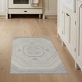 thumbnail image 1 of ODIKA 3'x5' Washable Area Rug Pile Neutral Faded Radiating Bands Transitional Motif Beige Large for Hallway, Laundry Room, Non-Slip, Flatweave, Easy Care, 1 of 7