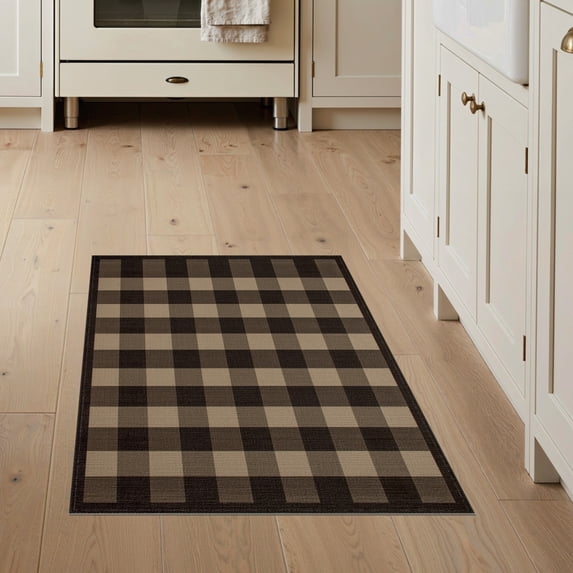 ODIKA 3'x5' Washable Area Rug Plaid Buffalo Check With Rustic Tartan Stripe Farmhouse Motif for Hallway, Laundry Room, Non-Slip, Flatweave, Easy Care