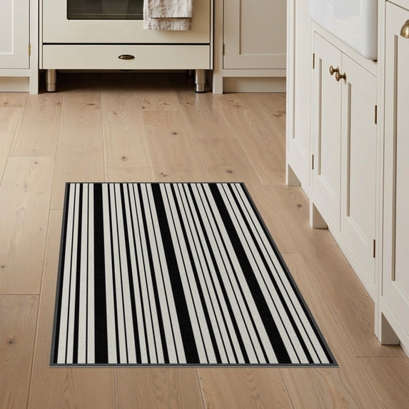 ODIKA 3'x5' Washable Area Rug Stripe Front Crisp Vertical Displaying Bold Graphic Striped Door for Hallway, Laundry Room, Non-Slip, Flatweave, Easy Care