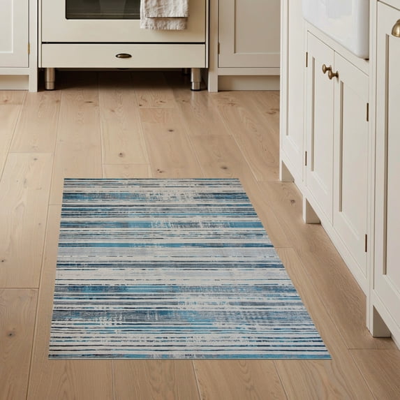 ODIKA 3'x5' Washable Throw Rug Boho Striped Abstract Rows Vintage Southwestern Geometric Bands for Entryway, Kitchen, Mudroom, Stain Resistant, Low Profile, Non-Slip