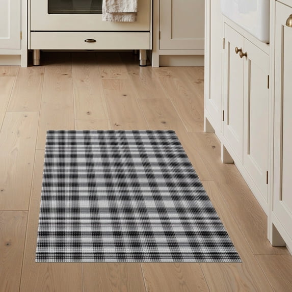 ODIKA 3'x5' Washable Throw Rug Door Plaid Welcome Gingham Checkered Bold Diagonal Tartan Front for Entryway, Kitchen, Mudroom, Stain Resistant, Low Profile, Non-Slip