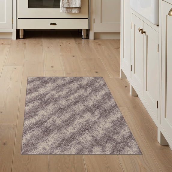 ODIKA 3'x5' Washable Throw Rug Dye Tie Boho Bleed Diagonal Flow Streak Purple Gothic for Entryway, Kitchen, Mudroom, Stain Resistant, Low Profile, Non-Slip