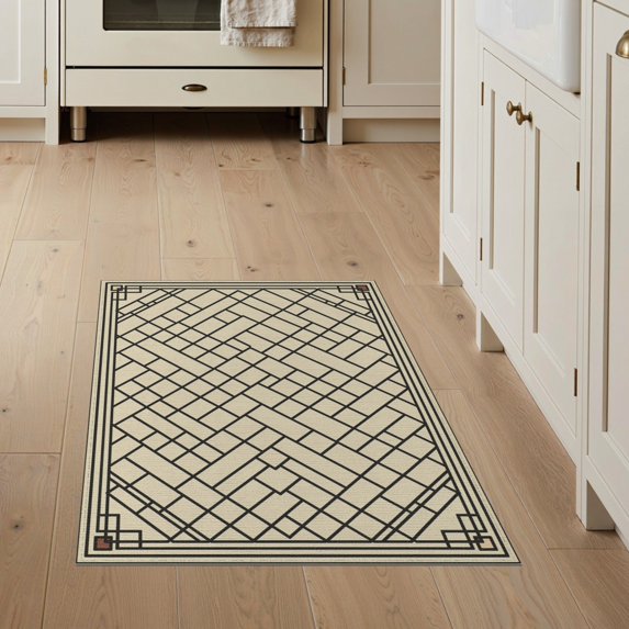 ODIKA 3'x5' Washable Throw Rug Herringbone Geometric Lattice Framework Minimalist Farmhouse for Entryway, Kitchen, Mudroom, Stain Resistant, Low Profile, Non-Slip