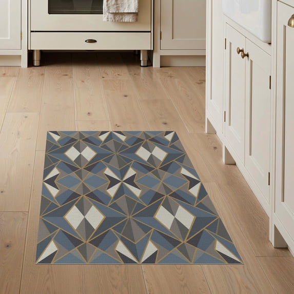 ODIKA 3'x5' Washable Throw Rug Inspired With Farmhouse Gold Lines Abstract Modern Geometric Playful Expressive for Entryway, Kitchen, Mudroom, Stain Resistant, Low Profile, Non-Slip