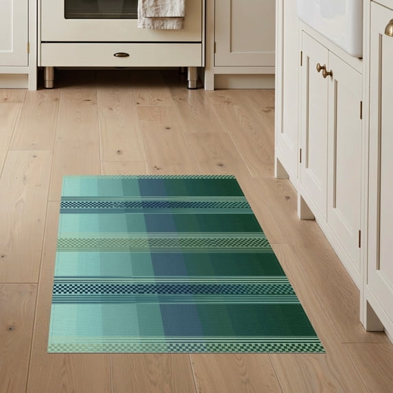 ODIKA 3'x5' Washable Throw Rug Lime Arrangement Striped Displaying Crosshatch Styling Farmhouse for Entryway, Kitchen, Mudroom, Stain Resistant, Low Profile, Non-Slip