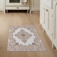 thumbnail image 1 of ODIKA 3'x5' Washable Throw Rug Neutral Pink Ornamental Swirl Pale Border Traditional Beige Vintage for Entryway, Kitchen, Mudroom, Stain Resistant, Low Profile, Non-Slip, 1 of 7