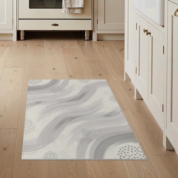 ODIKA 3'x5' Washable Throw Rug Under Plush Minimalist Sweeping Featuring Asymmetric Balance for Entryway, Kitchen, Mudroom, Stain Resistant, Low Profile, Non-Slip
