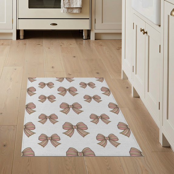 ODIKA 3'x5' Washable Throw Rug Retro Pink Bowknot Cream Striped Short Haired Bows Shaped for Entryway, Kitchen, Mudroom, Stain Resistant, Low Profile, Non-Slip