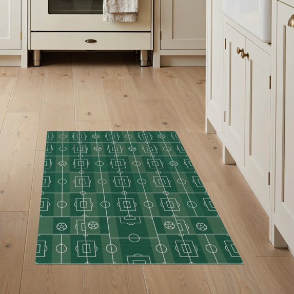 ODIKA 3'x5' Washable Throw Rug Stain Resistant, Low Profile, Non-Slip Doormat Door Football Field Inspired Boundary Graphic Soccer for Entryway, Kitchen, Mudroom