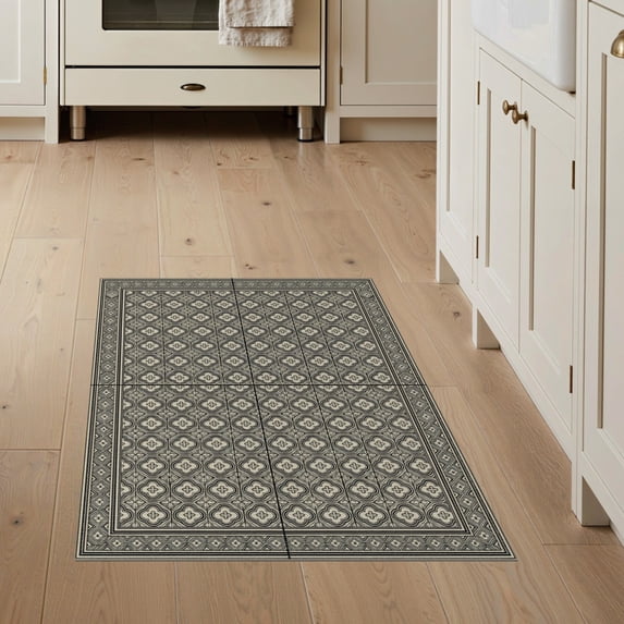 ODIKA 3'x5' Washable Throw Rug Stain Resistant, Low Profile, Non-Slip Geometric Symmetrical Boho Border Monochrome Contrast Classroom for Entryway, Kitchen, Mudroom