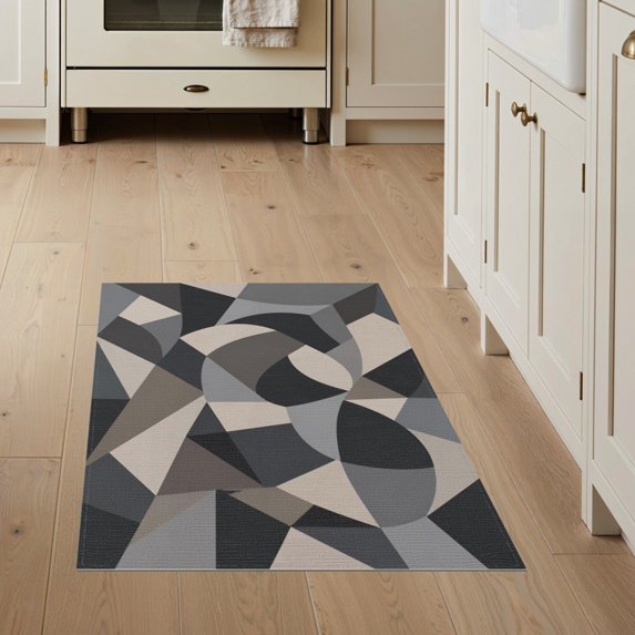 ODIKA 3'x5' Washable Throw Rug Stain Resistant, Low Profile, Non-Slip Monochrome Geometric Abstract Art Design Elegant Interplay of Shapes and Shadows for Modern for Entryway, Kitchen, Mudroom