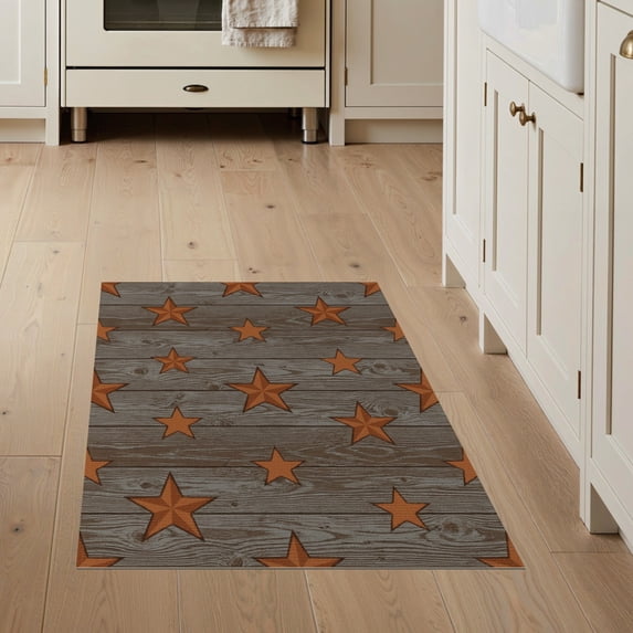 ODIKA 3'x5' Washable Throw Rug Stain Resistant, Low Profile, Non-Slip Motif Farmhouse Circle Distressed Plank Cowboy Grain Vintage Playful Expressive for Entryway, Kitchen, Mudroom