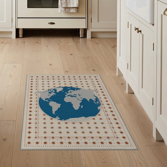 ODIKA 3'x5' Washable Throw Rug Stain Resistant, Low Profile, Non-Slip Round Circle Map Sphere Dotted Cosmic Planetary Galaxy Circles for Entryway, Kitchen, Mudroom