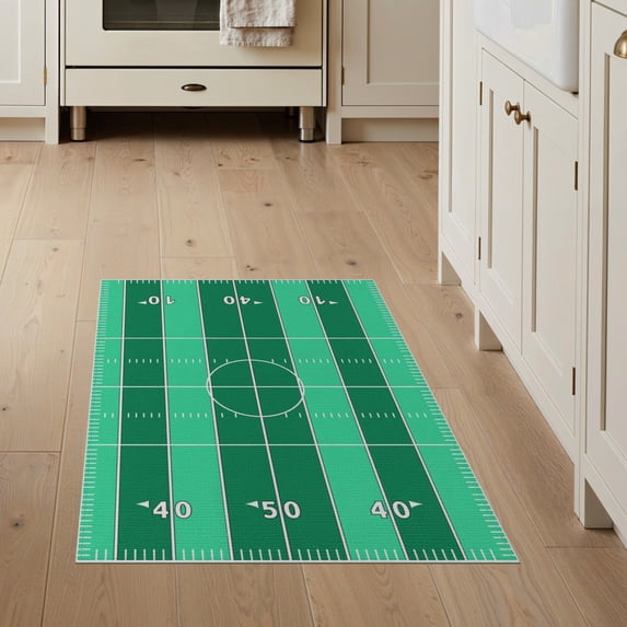 ODIKA 3'x5' Washable Throw Rug Stain Resistant, Low Profile, Non-Slip Theme Stadium Layout Striped Gridiron Markings Field Football Refined Structured for Entryway, Kitchen, Mudroom