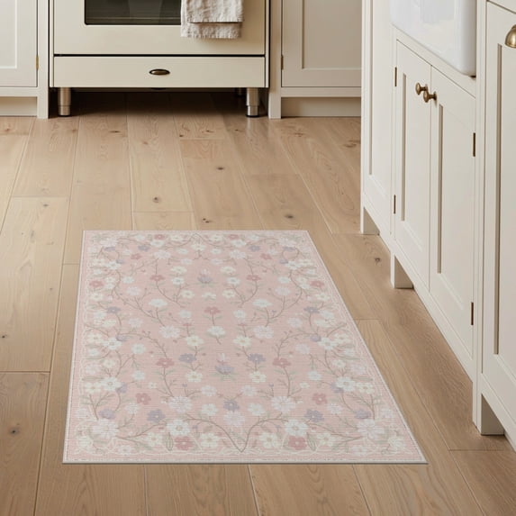 ODIKA 3'x5' Washable Throw Rug Stain Resistant, Low Profile, Non-Slip Whimsical Fairy Tale Scene With Transitional Vine Border Storybook Flowing for Entryway, Kitchen, Mudroom