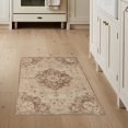 thumbnail image 1 of ODIKA 3'x5' Washable Throw Rug Tan with Vintage Medallion Floral Scrollwork and Distressed Boho Motifs for Entryway, Kitchen, Mudroom, Stain Resistant, Low Profile, Non-Slip, 1 of 7