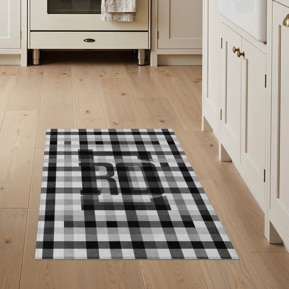 ODIKA 3'x5' Washable Throw Rug Welcome Plaid Gingham Farmhouse Howdy Lettering Front Layered Door Flowing for Entryway, Kitchen, Mudroom, Stain Resistant, Low Profile, Non-Slip