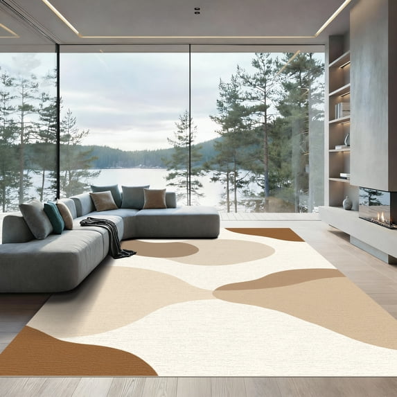 ODIKA 3'x5' Machine Washable Non-Slip Area Rug, Abstract Beige High Traffic Rug, Beige, 1085660