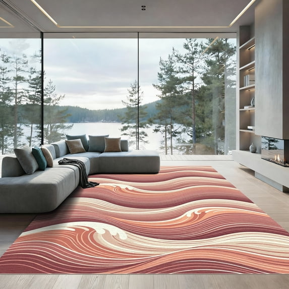 ODIKA 3'x5' Machine Washable Non-Slip Area Rug, Abstract Beige High Traffic Rug, Beige, 1162066