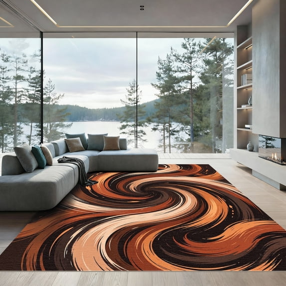 ODIKA 3'x5' Machine Washable Non-Slip Area Rug, Abstract Burnt Orange High Traffic Rug, Orange, 1158356