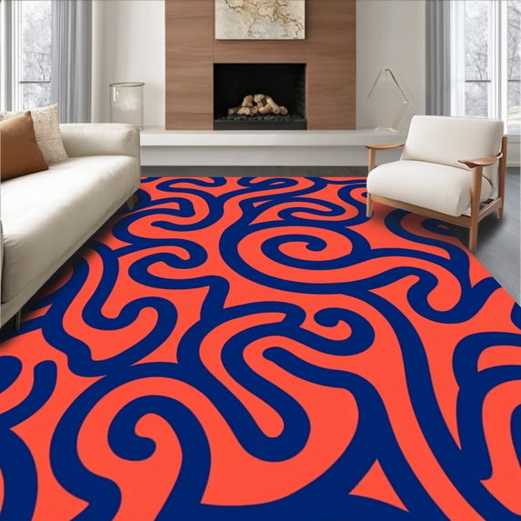 ODIKA 3'x5' Machine Washable Non-Slip Area Rug, Abstract Canine Inspired Cushion Cover with Modern Swirl Accents High Traffic Rug with Pad, Red, 633779