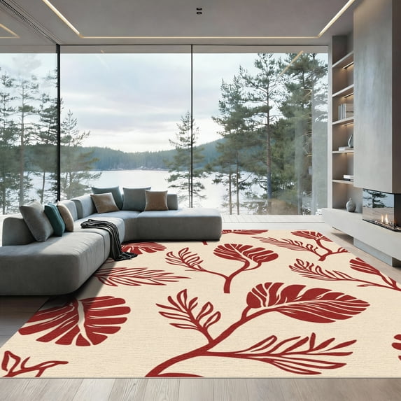 ODIKA 3'x5' Machine Washable Non-Slip Area Rug, Abstract Coral Reef Design Featuring Delicate Seaweed and Spiral Shells High Traffic Rug, Beige, 905967