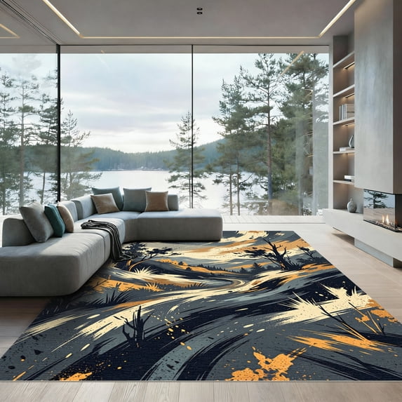 ODIKA 3'x5' Machine Washable Non-Slip Area Rug, Abstract Dark Gray High Traffic Rug, Gray, 935963