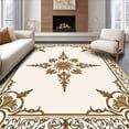 thumbnail image 1 of ODIKA 3'x5' Machine Washable Non-Slip Area Rug, Abstract Floral Medallion Motif with Delicate Scrollwork High Traffic Rug with Pad, Gold, 475985, 1 of 8