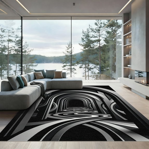 ODIKA 3'x5' Machine Washable Non-Slip Area Rug, Abstract Gray High Traffic Rug, Gray, 1102025