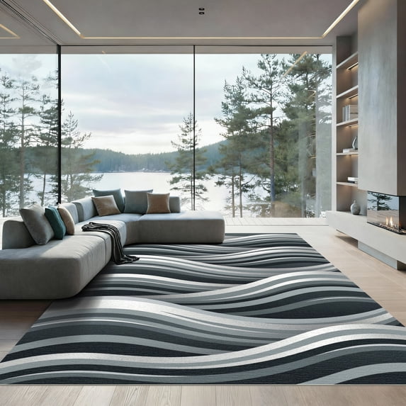 ODIKA 3'x5' Machine Washable Non-Slip Area Rug, Abstract Gray High Traffic Rug, Gray, 1118147