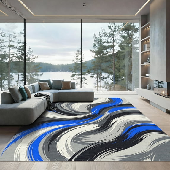 ODIKA 3'x5' Machine Washable Non-Slip Area Rug, Abstract Gray High Traffic Rug, Gray, 956058