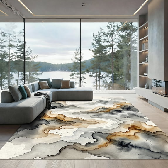 ODIKA 3'x5' Machine Washable Non-Slip Area Rug, Abstract Gray High Traffic Rug, Gray, 981465